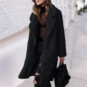 Black Faux Fur Coat with Floral lining